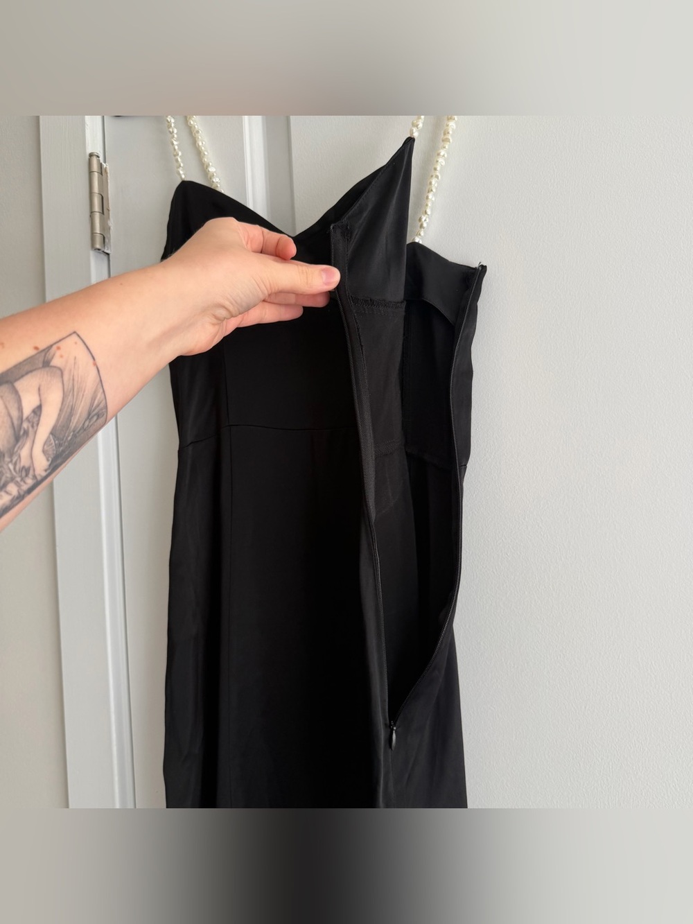 Zara Black Slip Dress with Pearl-Strap Detail - Picture 6 of 8
